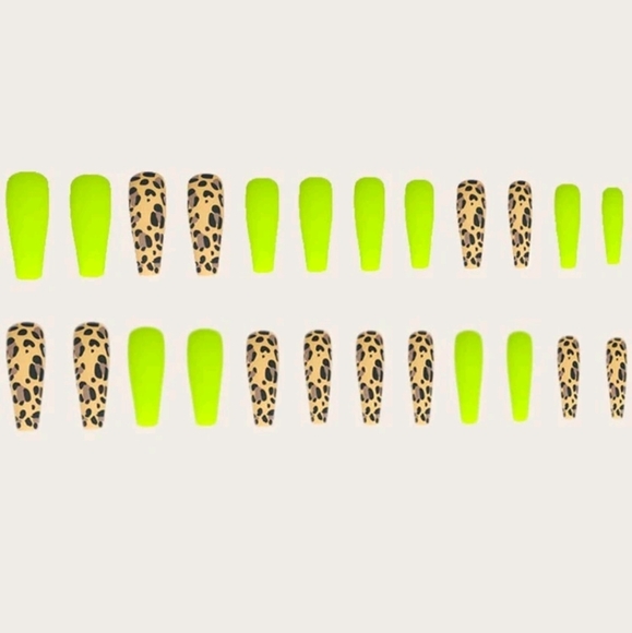 24 piece neon/leopard nails - Picture 2 of 2
